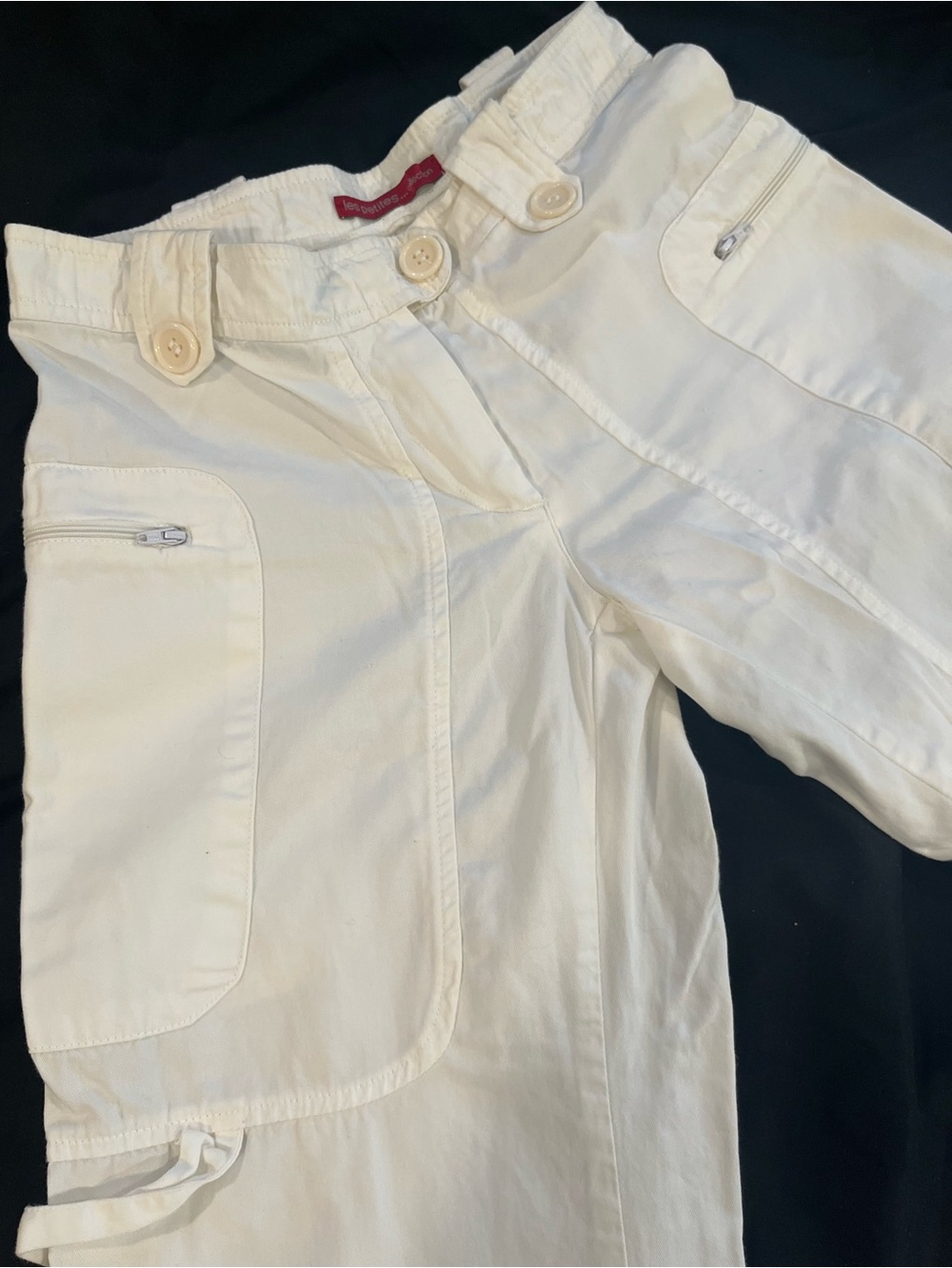 NWOT*LES PETITE Collection White Utility Cargo Pants w ties & Zip Pockets*Eur 38